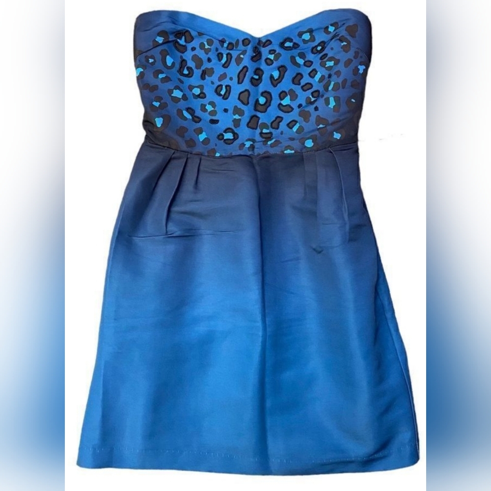 Retro 80's Style Electric Blue Cheetah Print Tube Dress Sz S